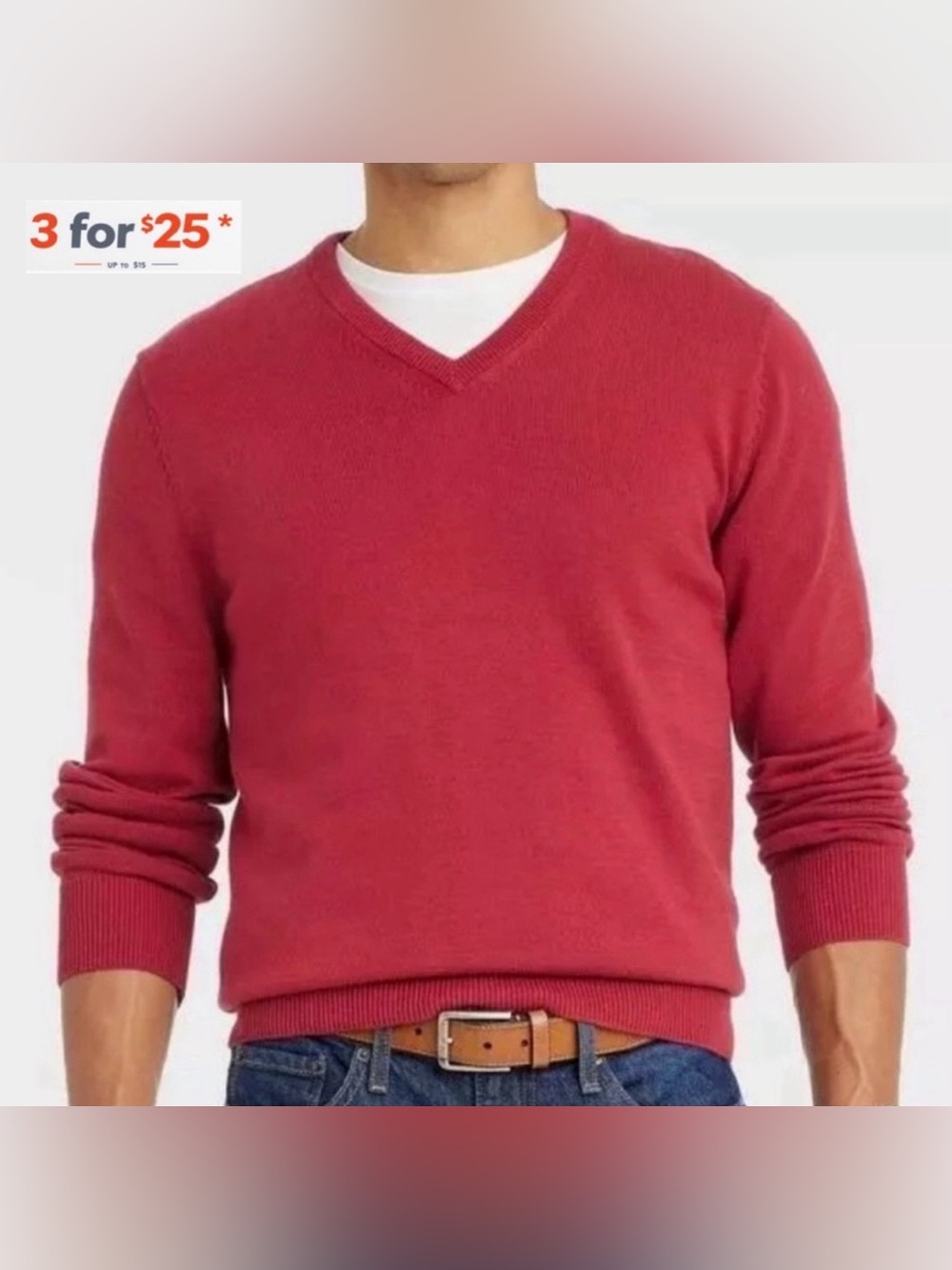 Mens Red V neck pullover sweater size large